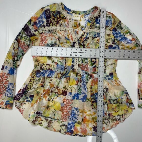 Maeve Anthropologie Abella Floral Patchwork Pin Tuck Cotton Blouse Women Size 2 - Picture 7 of 7